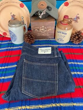 🤠 Gitty Up!-Tellason Stock Raw Denim-Straight Leg Jeans-(Sz34)
